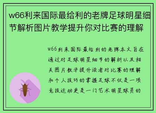 w66利来国际最给利的老牌足球明星细节解析图片教学提升你对比赛的理解和技巧掌握