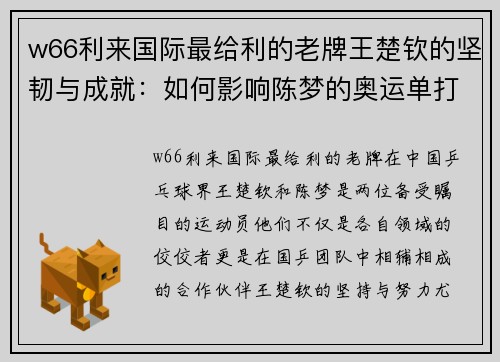 w66利来国际最给利的老牌王楚钦的坚韧与成就：如何影响陈梦的奥运单打夺冠之路 - 副本