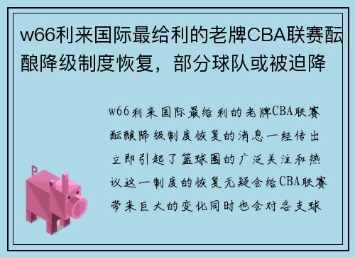 w66利来国际最给利的老牌CBA联赛酝酿降级制度恢复，部分球队或被迫降级调整阵容 - 副本 (2)