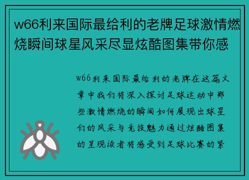 w66利来国际最给利的老牌足球激情燃烧瞬间球星风采尽显炫酷图集带你感受竞技魅力 - 副本